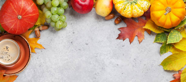 istock Autumn backdrop with pumpkins and fruits 1714712234
