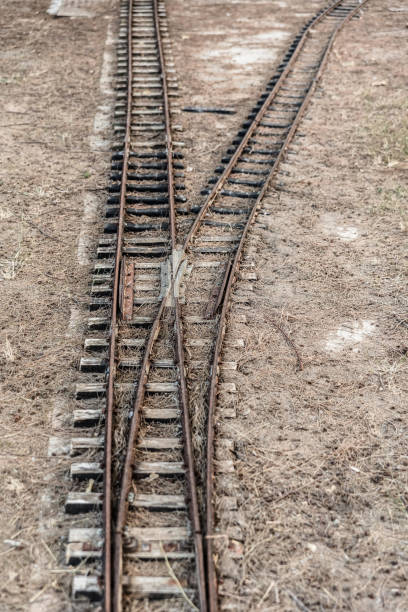 istock Small abandoned train tracks are a game for children. 1714716589
