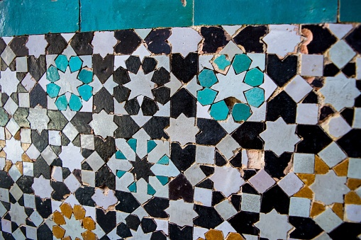 A closeup of colorful tiles in Morocco, North Africa