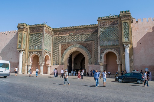Meknes, Morocco – September 04, 2018: The Bab el-Mansour, the historic monumental gate in the old city of Meknes, Morocco