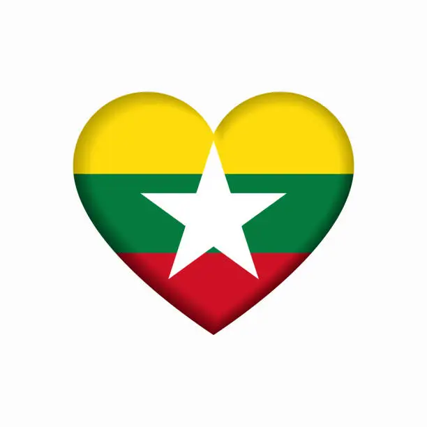 Vector illustration of Myanmar flag heart-shaped sign. Vector illustration.