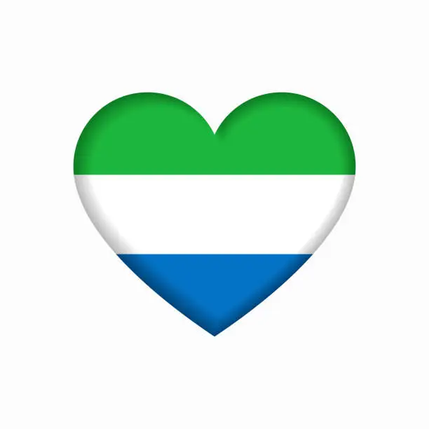 Vector illustration of Sierra Leone flag heart-shaped sign. Vector illustration.