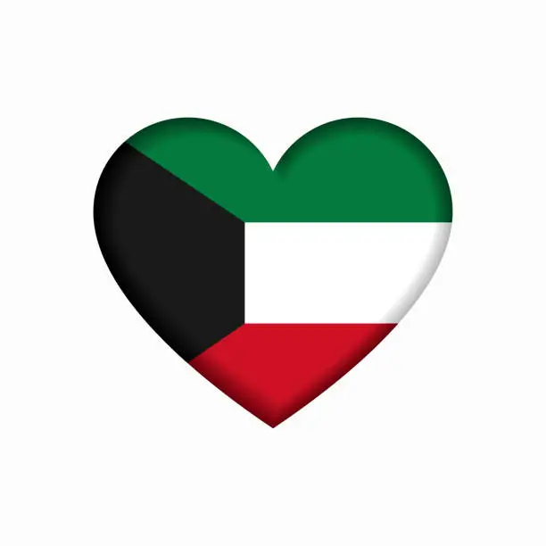Vector illustration of Kuwaiti flag heart-shaped sign. Vector illustration.