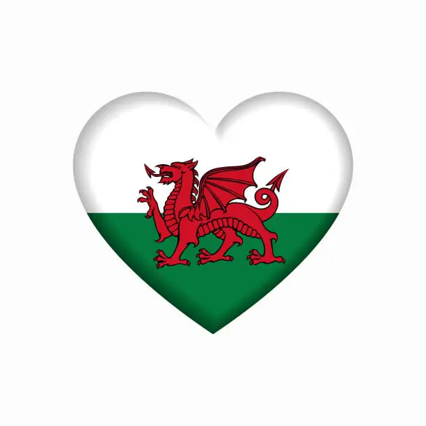 Vector illustration of Welsh flag heart-shaped sign. Vector illustration.