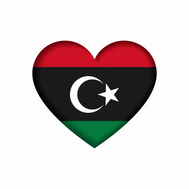 Vector illustration of Libyan flag heart-shaped sign. Vector illustration.