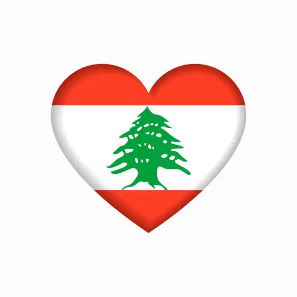 Vector illustration of Lebanese flag heart-shaped sign. Vector illustration.