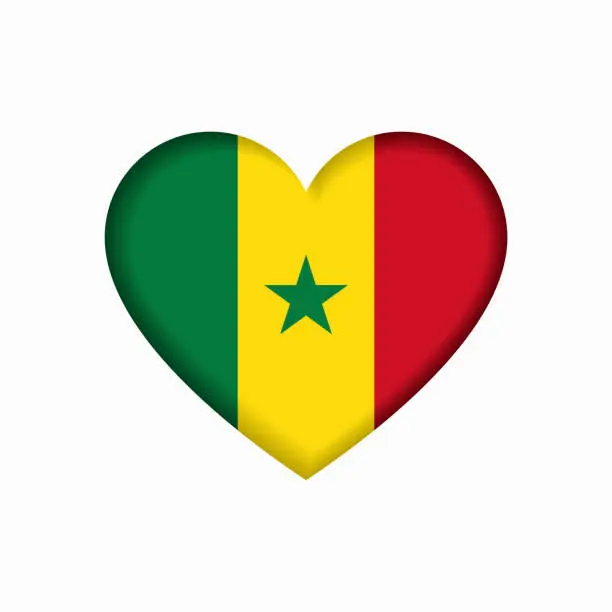 Vector illustration of Senegalese flag heart-shaped sign. Vector illustration.