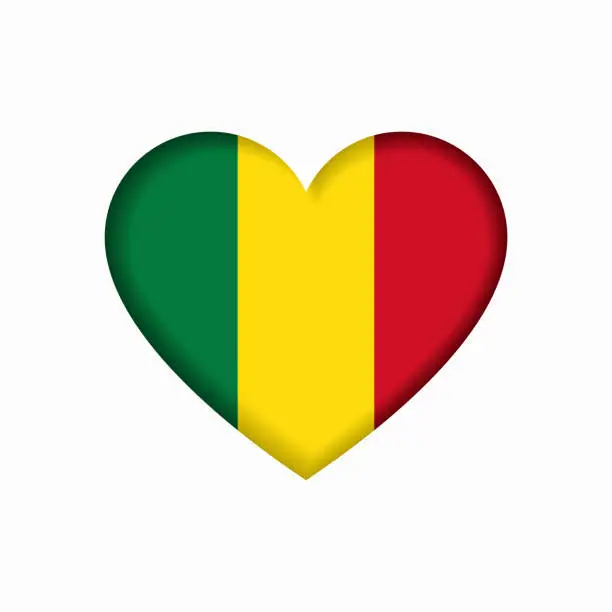 Vector illustration of Malian flag heart-shaped sign. Vector illustration.