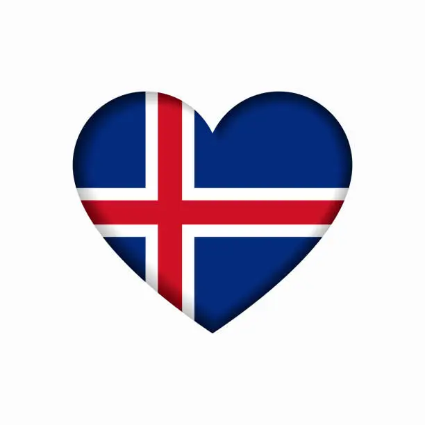 Vector illustration of Icelandic flag heart-shaped sign. Vector illustration.