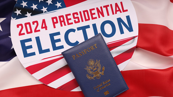 United States presidential election in 2024. USA flag. 3d illustration.