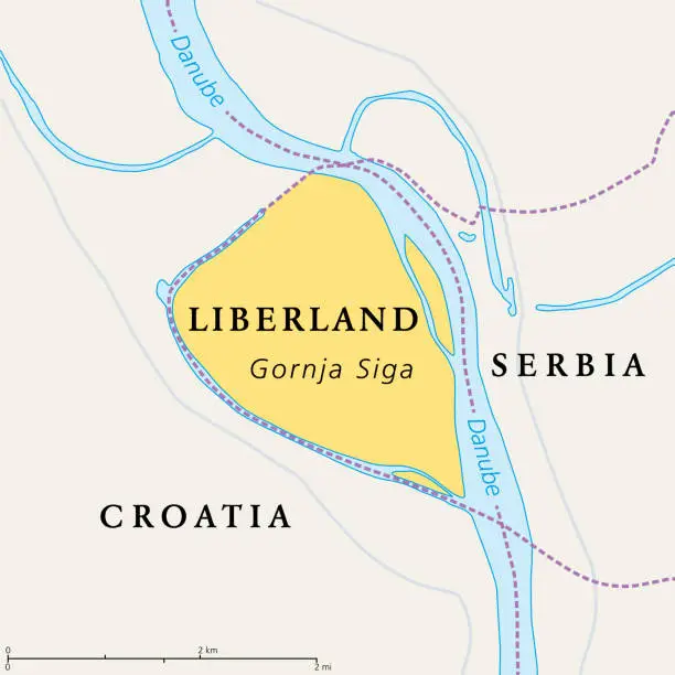 Vector illustration of Free Republic of Liberland, unrecognized micronation in Europe, political map
