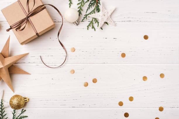 istock Festive Christmas background with gift box and Christmas decorations 1714789753