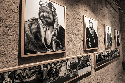 Old photos collection with Saudi kings portraits  in the Al Masmak Palace Museum in Riyadh Saudi Arabia