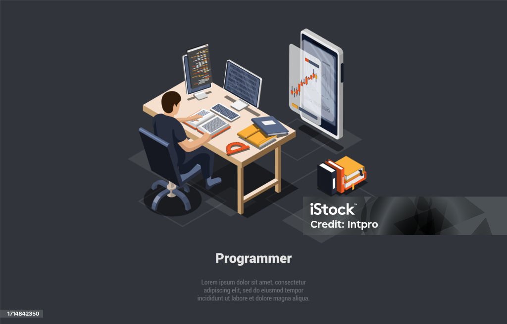 Software Development Coding Process Programmer Or Web Developer Coding ...