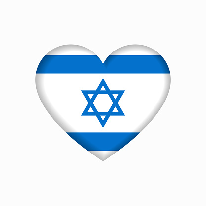 Israeli flag heart-shaped sign layout background. Vector illustration.