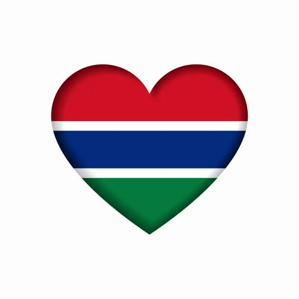 Vector illustration of Gambian flag heart-shaped sign. Vector illustration.