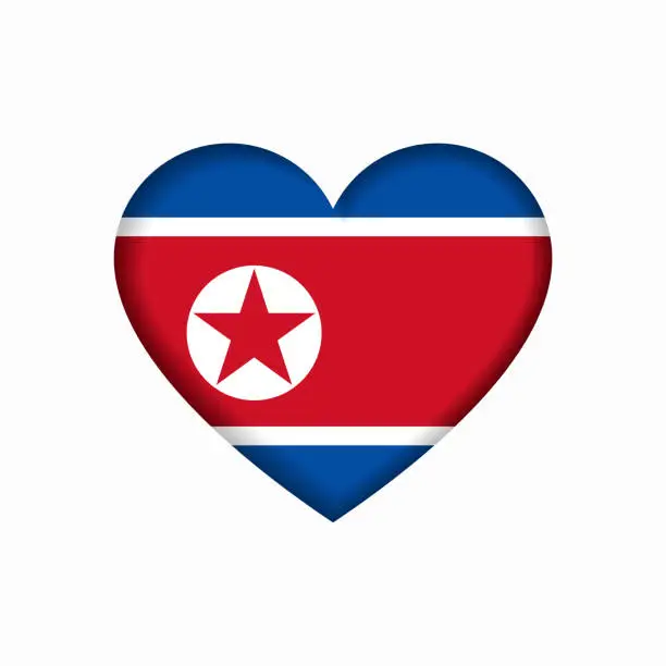 Vector illustration of North Korean flag heart-shaped sign. Vector illustration.