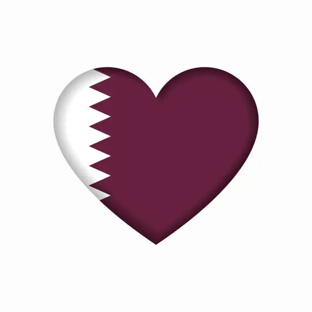 Vector illustration of Qatari flag heart-shaped sign. Vector illustration.