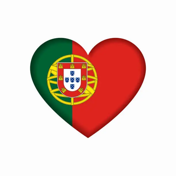 Vector illustration of Portuguese flag heart-shaped sign. Vector illustration.