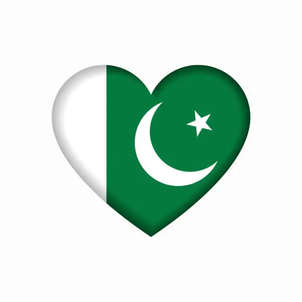 Vector illustration of Pakistani flag heart-shaped sign. Vector illustration.