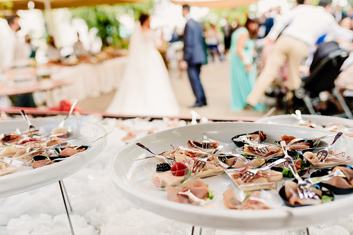 Delicious appetizers served at a wedding buffet