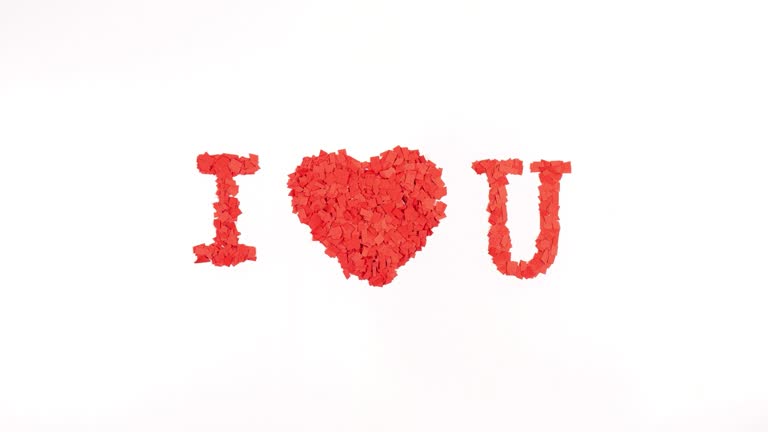 I love you isolated red animated text as stop motion technique with white neutral background