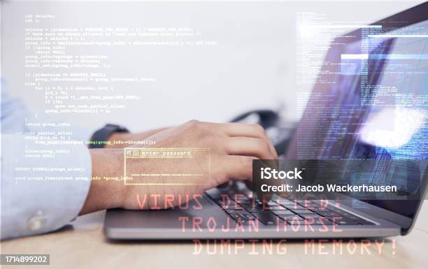 Pc Virus Coding Coding Laptop With Virus And Hands Cybersecurity And Programmer Typing ...