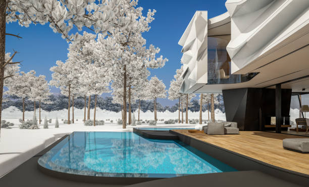 istock 3d rendering of modern house with bionic natural curves plastic forms in winter day 1714900339