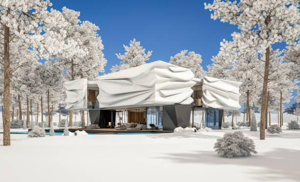 istock 3d rendering of modern house with bionic natural curves plastic forms in winter day 1714900349