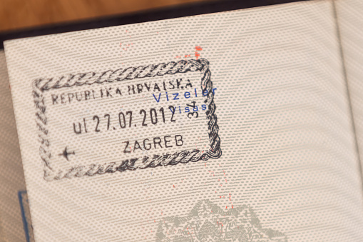 Old Turkish passport page on Croatia stamp.