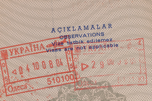 Ukraine visa and stamp on old Turkish passport.