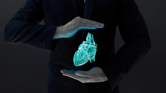 Digital scan showing the transparent heart model on virtual simulator. / You can see the animation movie of this image from my iStock video portfolio. Video number: 1709433272