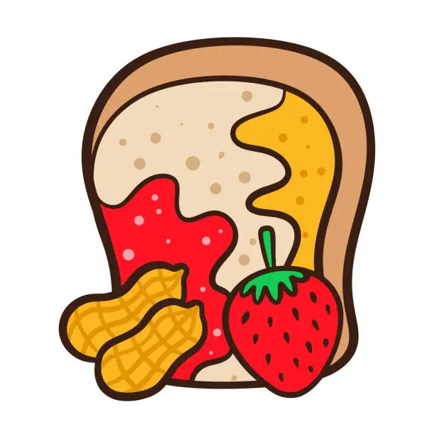 Vector illustration of A loaf of bread with strawberry jam and peanut butter cartoon