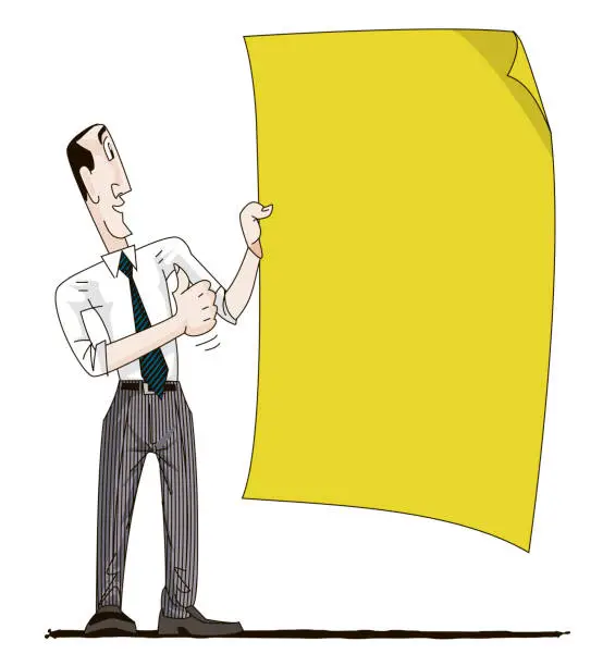 Vector illustration of Businessman holding a blank piece of paper in his hand