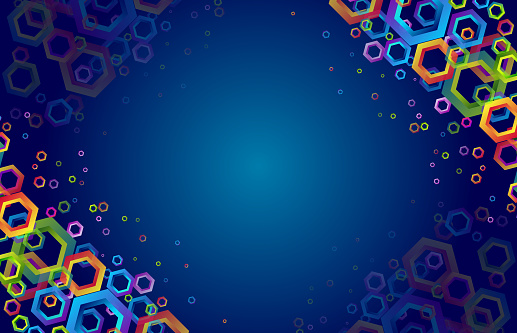 Abstract geometric background with colorful hexagons. For presentation or banner.