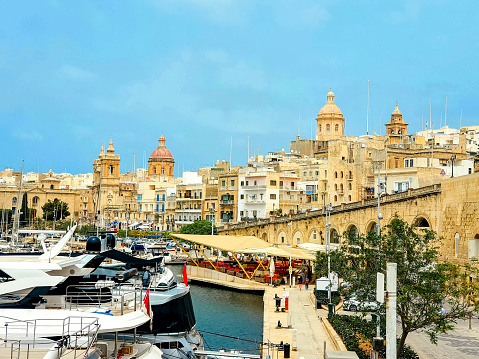 Birgu cityscape, view of Valletta, the capital of Malta