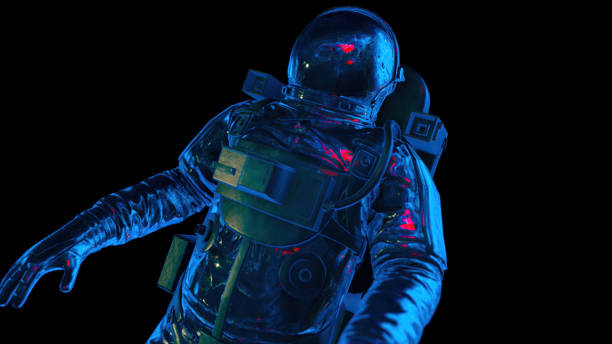 istock Astronaut mesh in Space Suit Confidently Flying through Space and Time. 1714912704