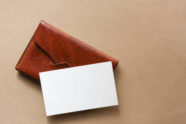 blank business card with leather card case on the  table