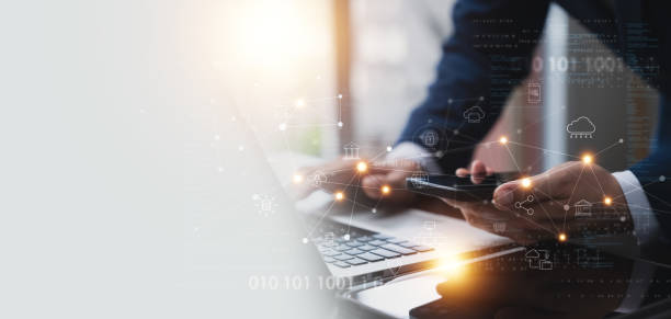 istock Global connection network structure, Businessman use laptop and smartphone connection global social network, business strategy analysis. Finance, banking, technology. Innovation communication concept. 1714919448