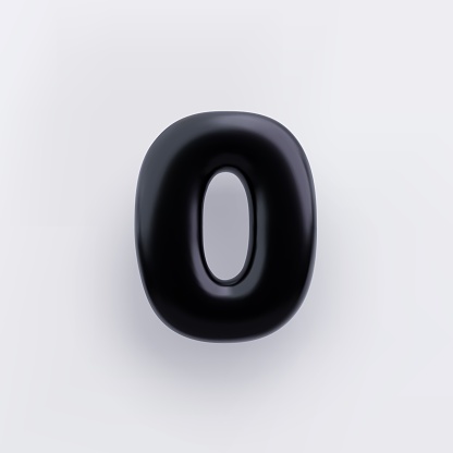 3D Black number null with a glossy surface on a white background.