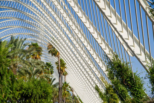 istock Metallic structure that covers an open garden in an oasis surrounded by heat. 1714929599
