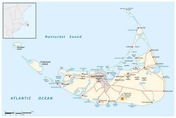 米国マサチューセッツ州のナンタケット島の地図 - massachusetts map cartography nantucket点のイラスト素材／クリップアート素材／マンガ素材／アイコン素材