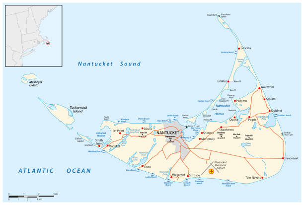 карта острова нантакет в американском штате массачусетс - massachusetts map cartography nantucket stock illustrations