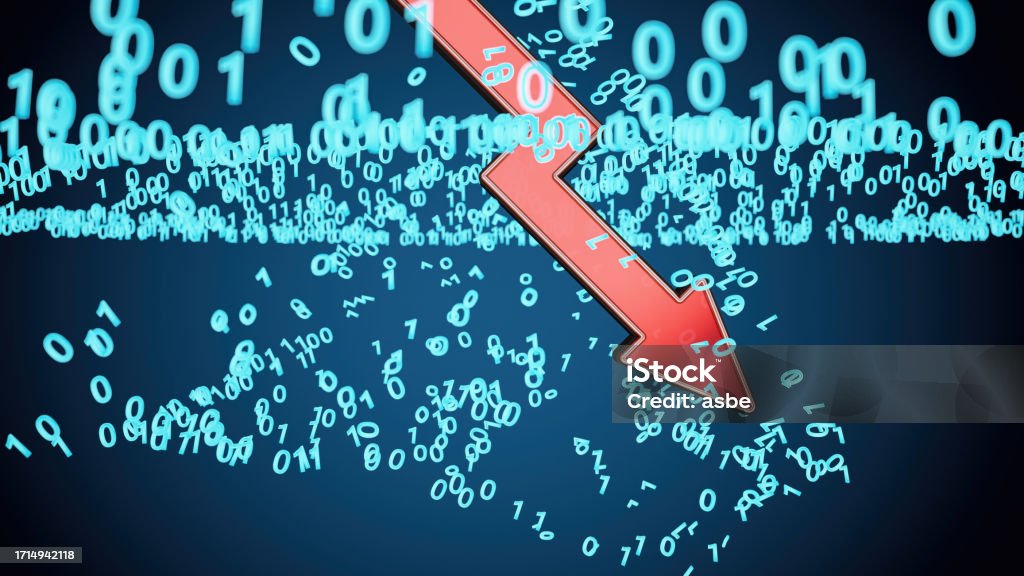 Red Down Arrow With Binary Code Stock Photo - Download Image Now ...