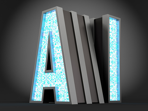 Artificial Intelligence AI Sign on Black. 3D Render