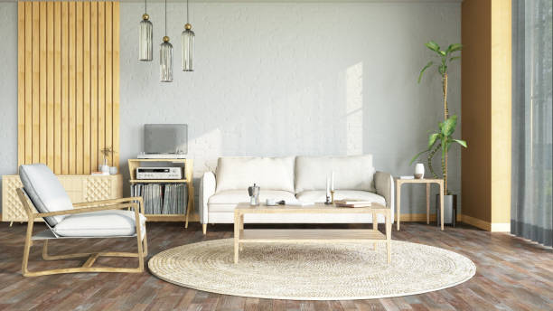 istock Scandinavian Style Cozy Interior with Armchair and Coffee Table 1714942738