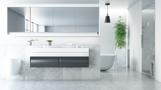 Modern White Bathroom Design. 3D Render