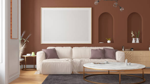 istock Empty Mock up Picture Frame on Scandinavian Style Beige Room's Wall 1714942835