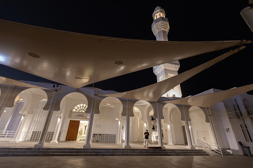 Exterior details of the Al Rahmah Mosque floating mosque in Jeddah Saudi Arabia