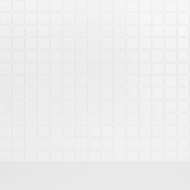 istock Soft light white abstract scene with white tiny square ceramic tiles on wall and wood floor mockup. Abstract interior of bathroom, kitchen, spa salon or scene for presentation, show, design. 1714944163